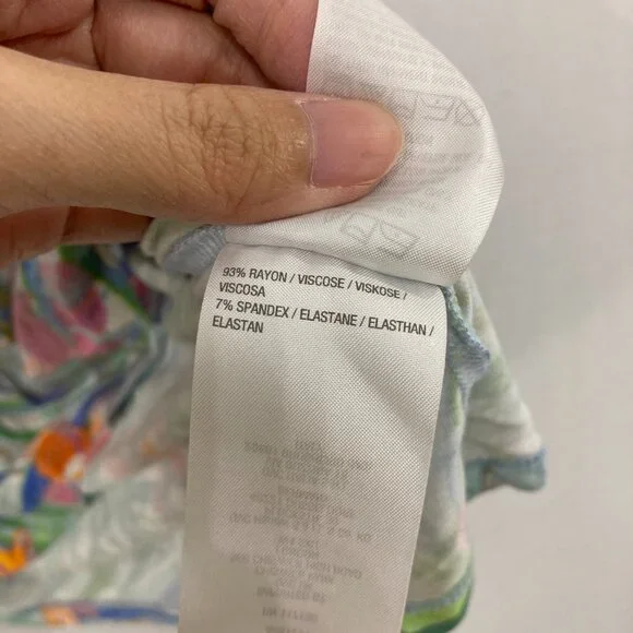 Quacker Factory Top size 2X Pink Blue Floral V Neck Stretch 3/4 Sleeve Casual - Picture 6 of 8